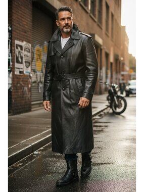 Carlo Bertini Leather Long Trench Coat Men Large Removable Faux Fur Lined Matrix